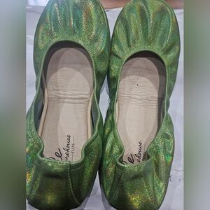 The Storehouse Flats foldable leather neon green rainbow iridescent